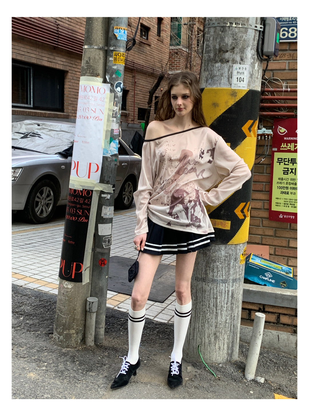 Punk print gauze long sleeve