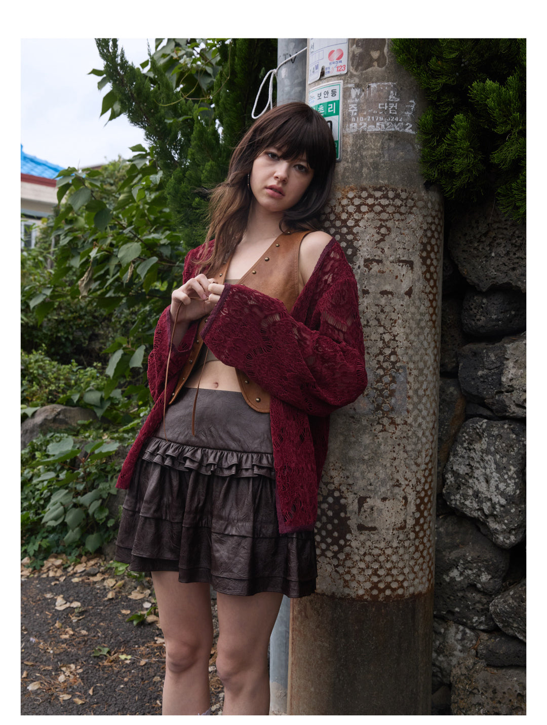 [S003]Wandering Red Lace Crochet Cardigan Coat