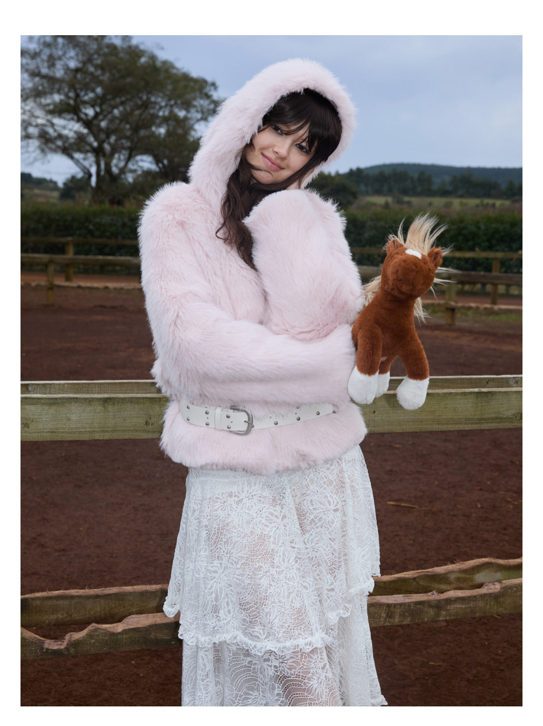 [S0010]Winter Cherry Blossom, Pink Furry Hooded Coat