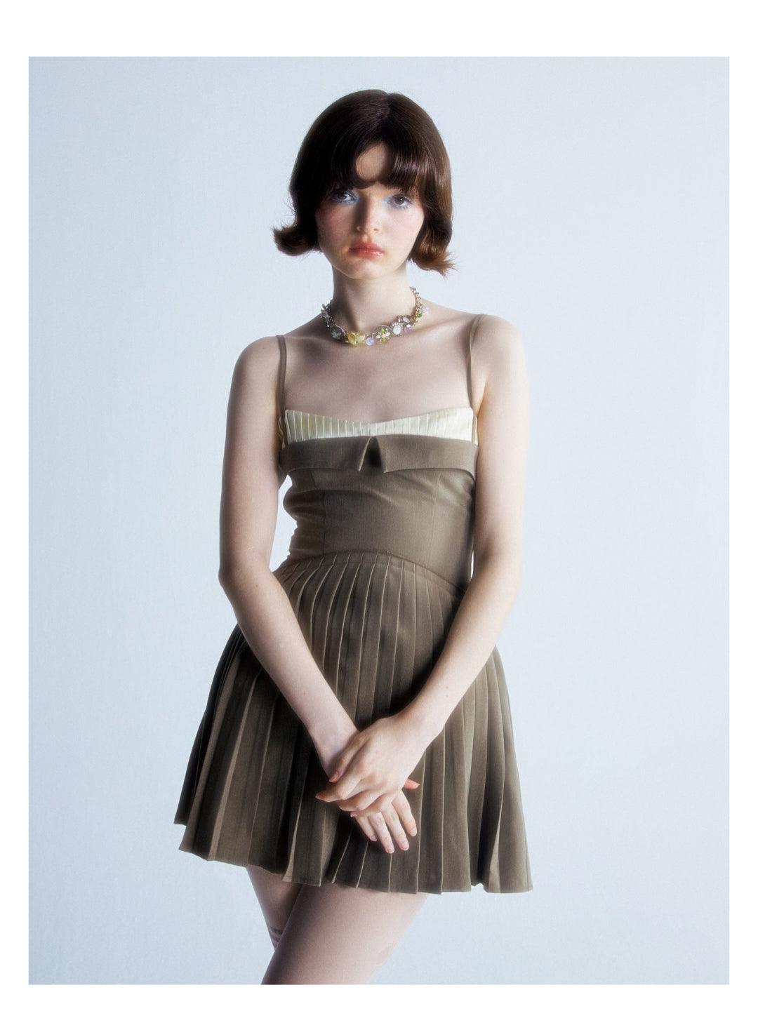 Coffee Color Chic Simple Pleated Slip Dress