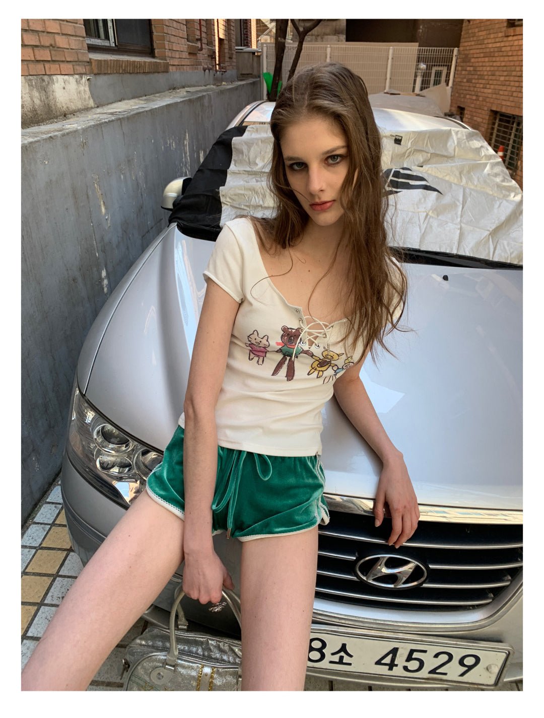 Green Vintage Velvet Shorts