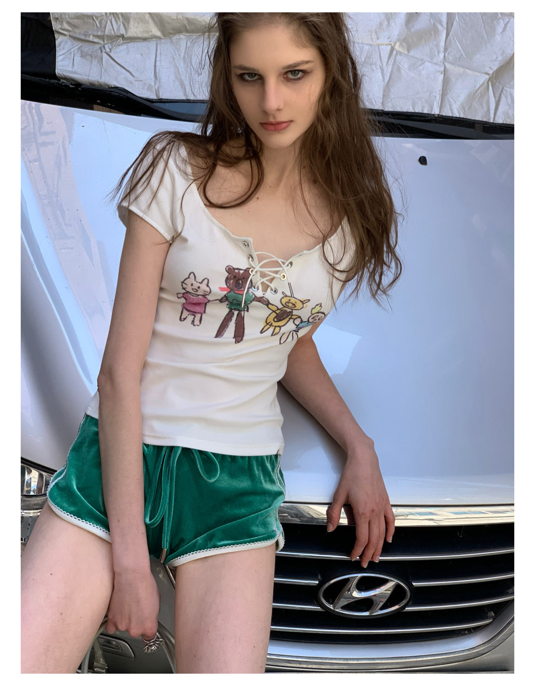 Green Vintage Velvet Shorts