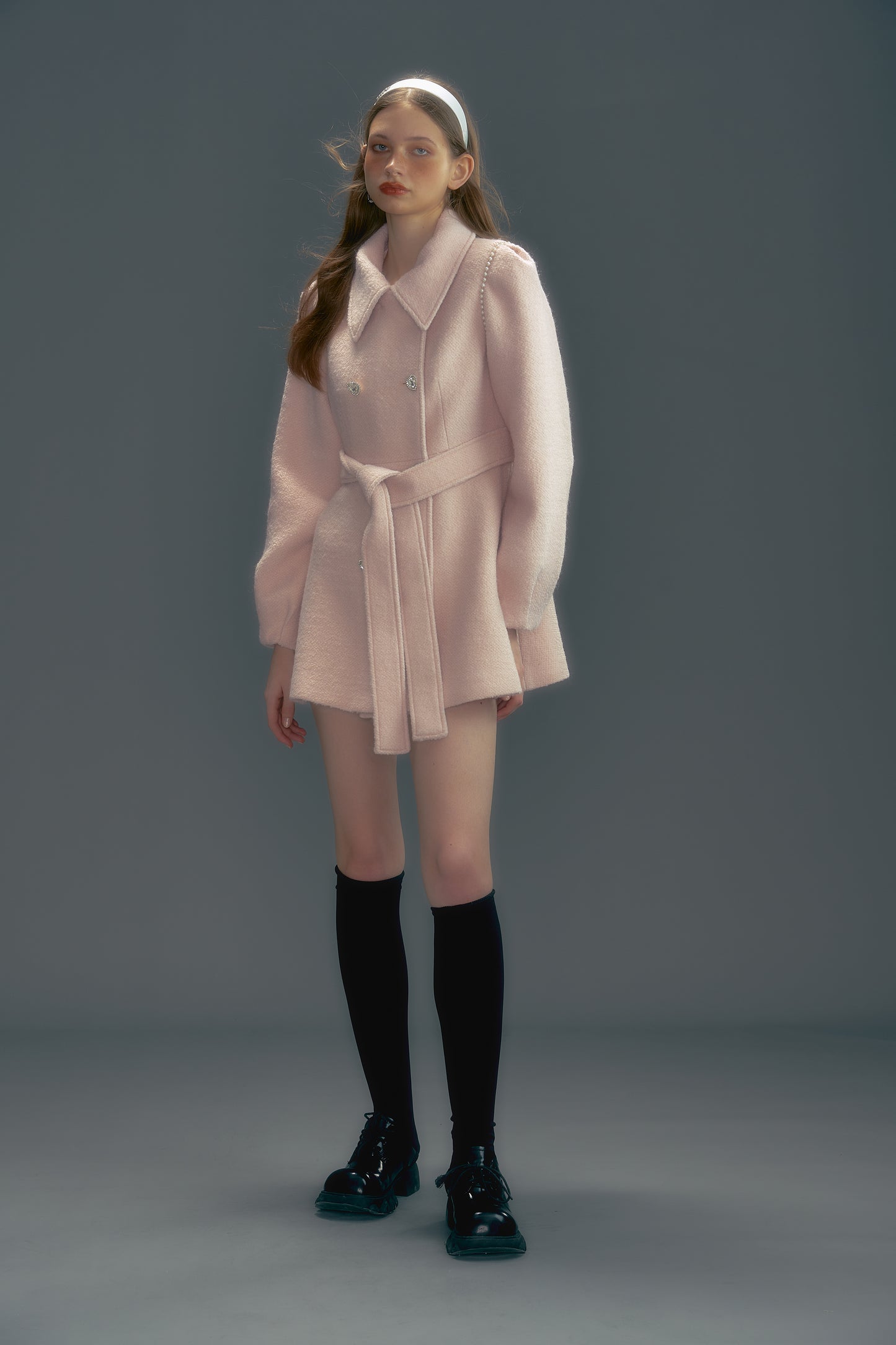 Pink lace-up coat