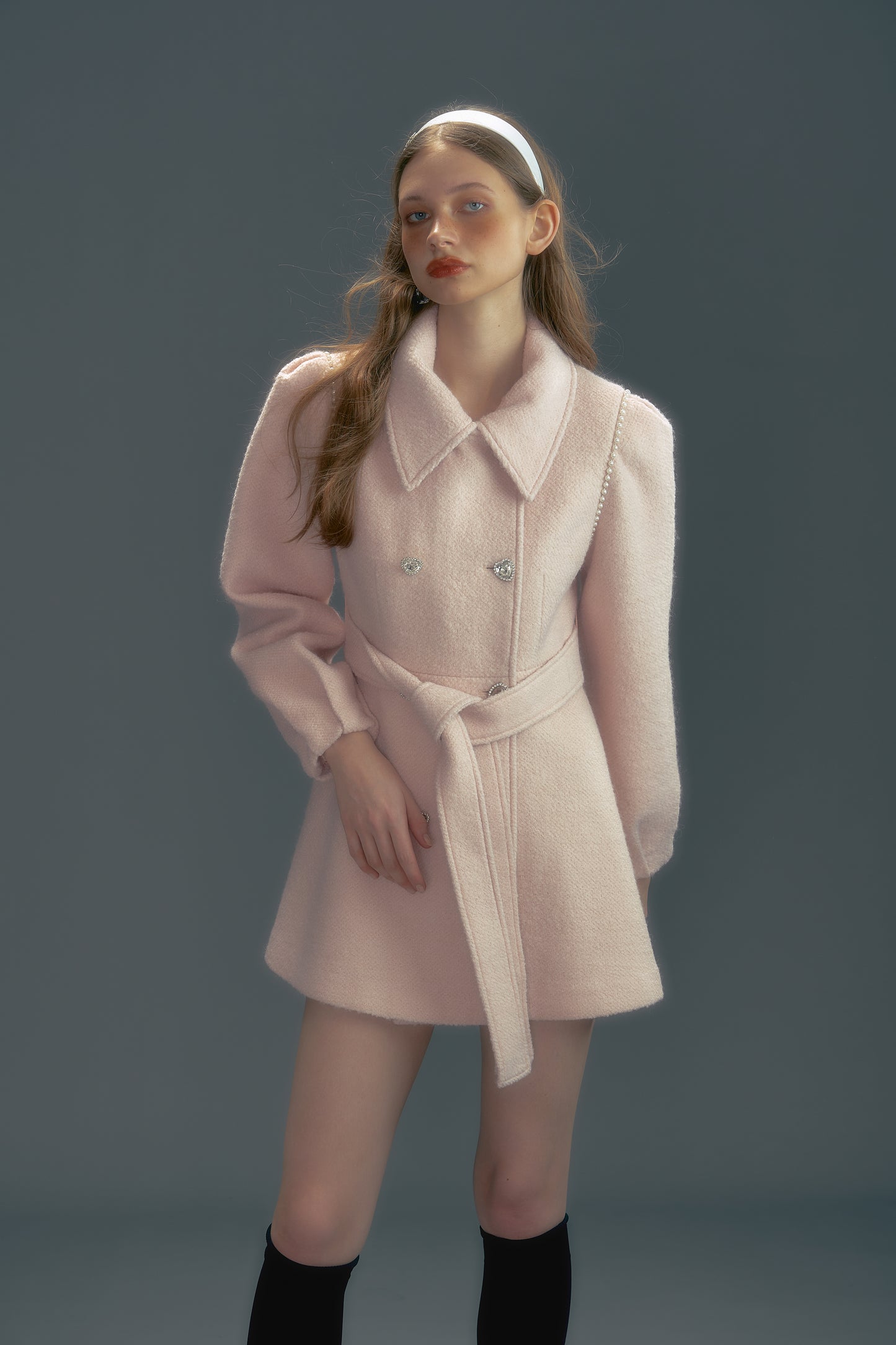 Pink lace-up coat