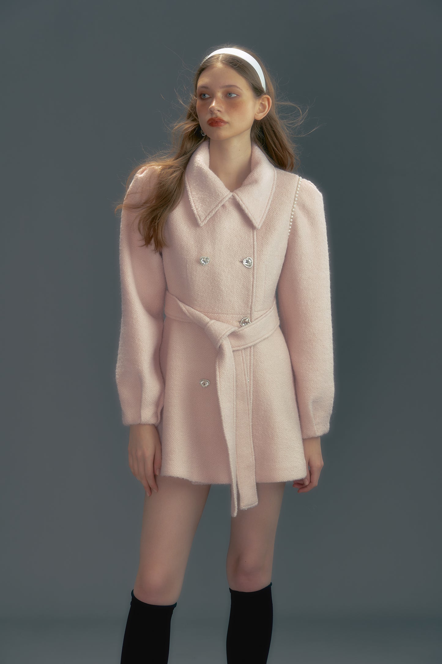 Pink lace-up coat