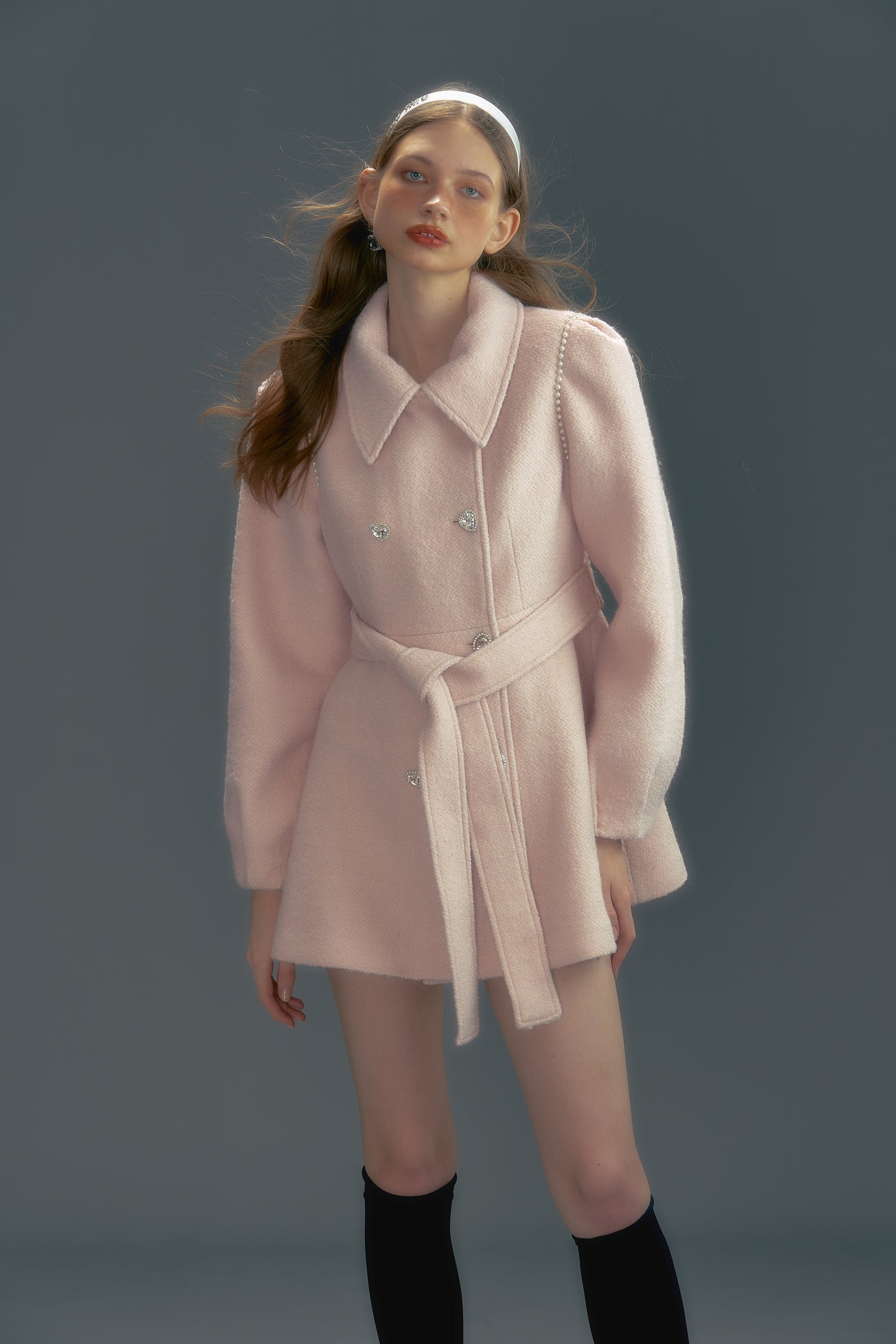 Pink lace-up coat