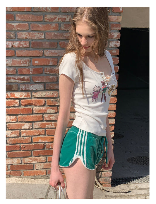 Green Vintage Velvet Shorts