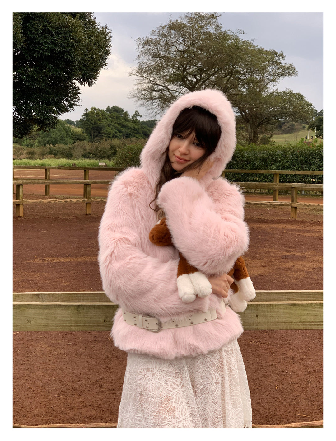 [S0010]Winter Cherry Blossom, Pink Furry Hooded Coat