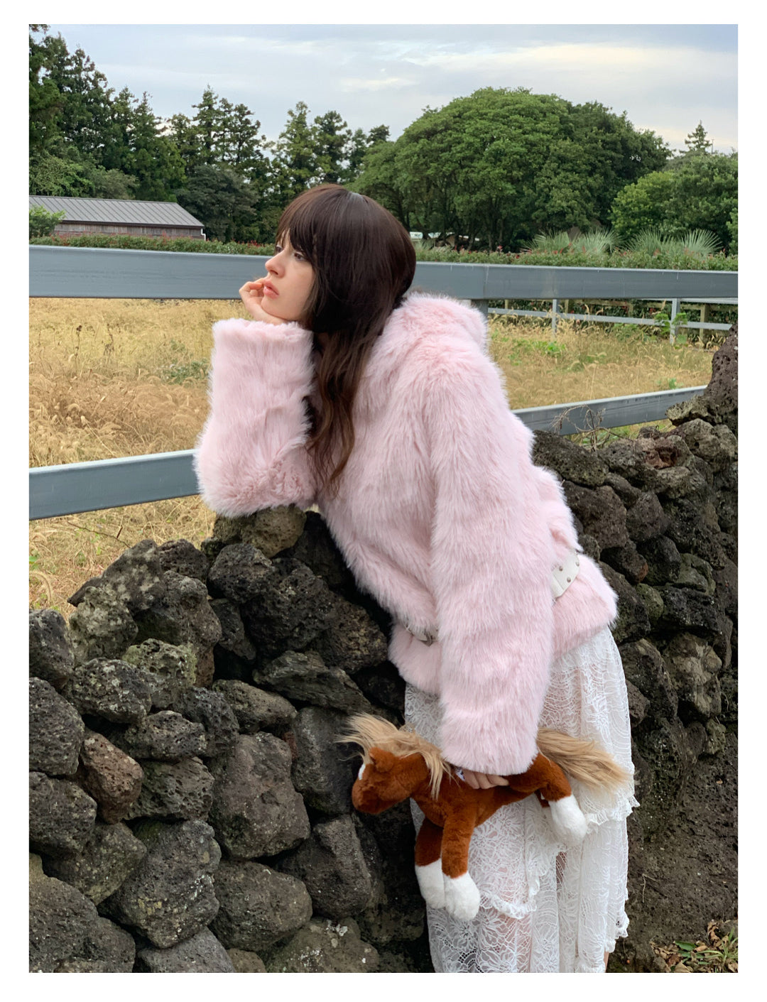 [S0010]Winter Cherry Blossom, Pink Furry Hooded Coat