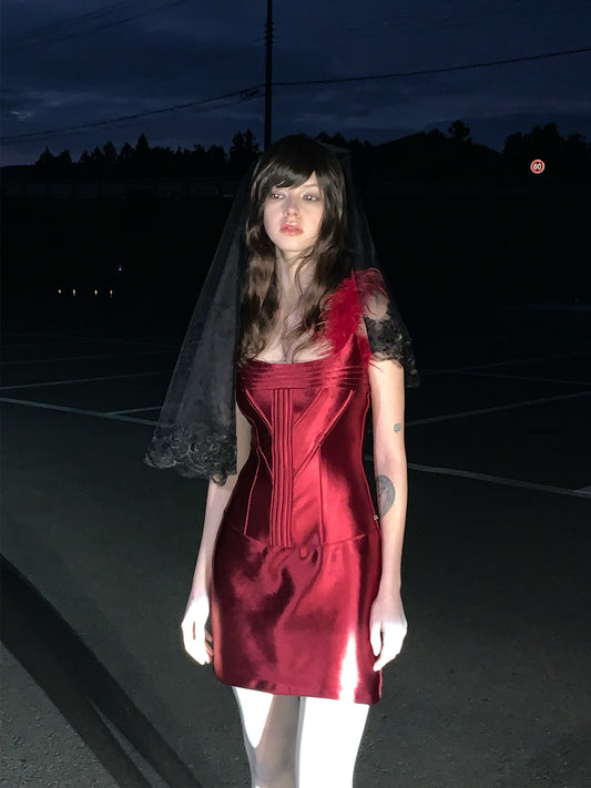 [S0026]Rum Wine Red, Satin Festival Dress