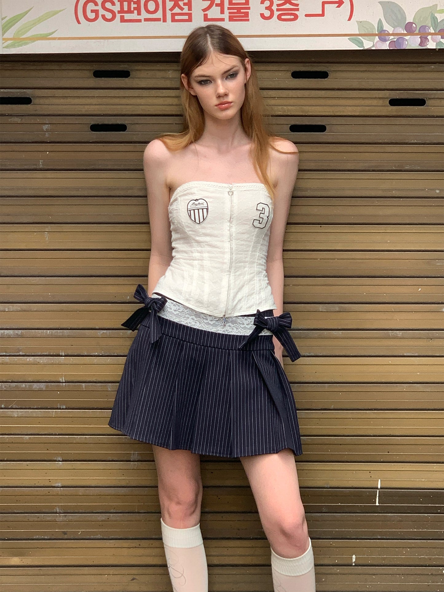 [G0044]British style embroidered pleated skirt