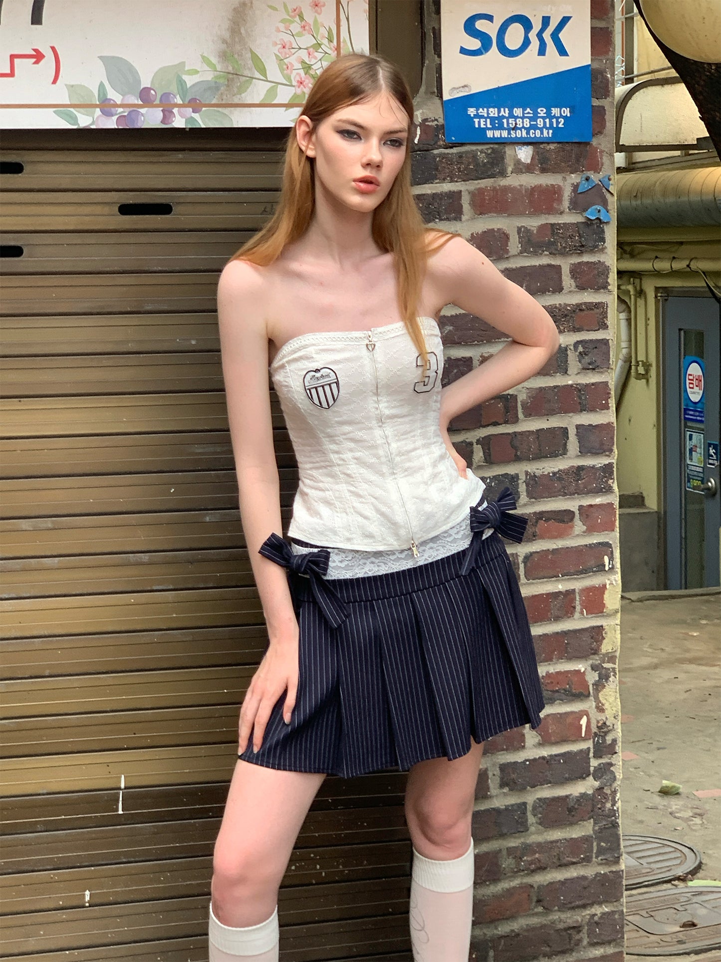 [G0044]British style embroidered pleated skirt