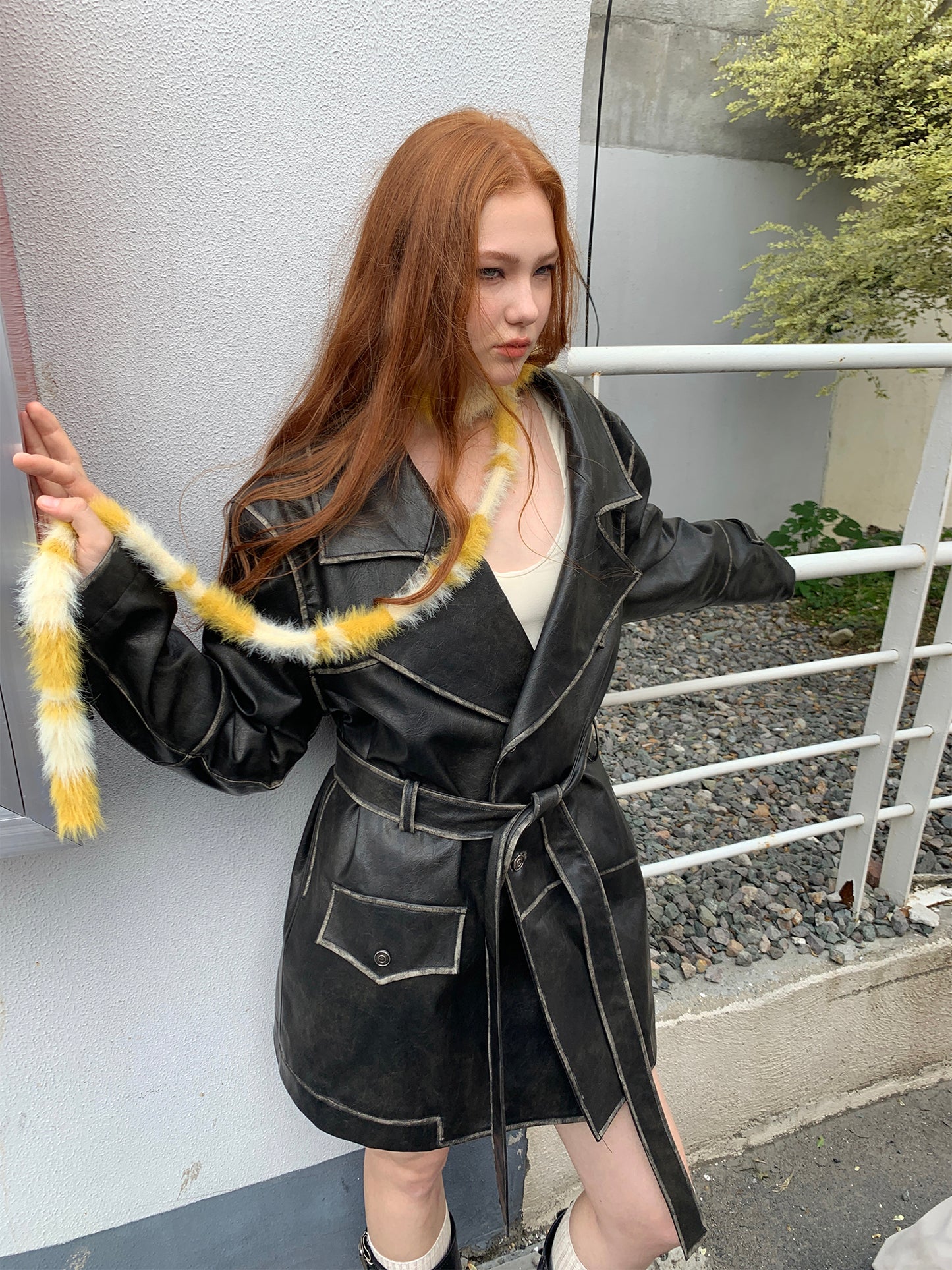 Lemon yellow mink wool scarf